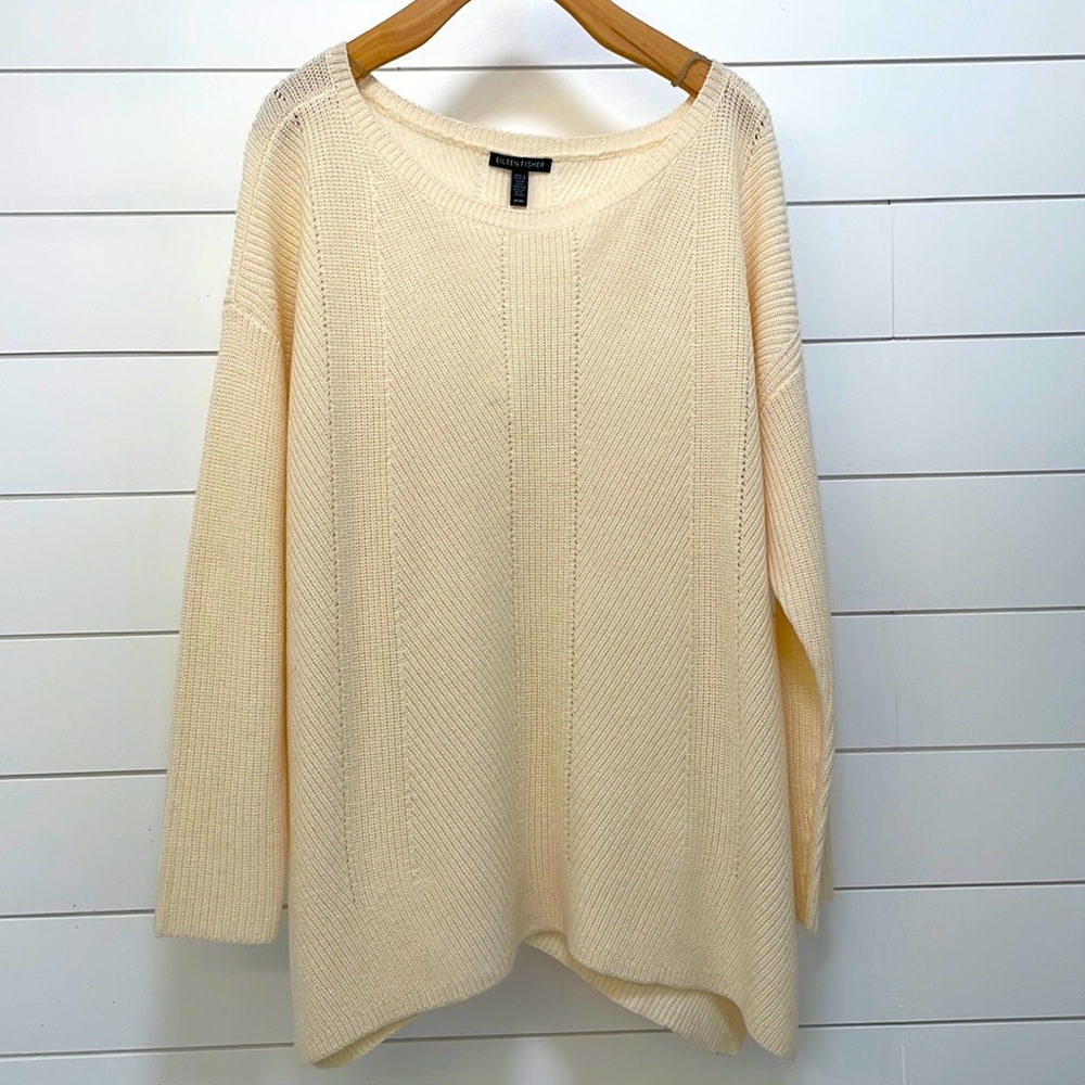 Eileen Fisher Merino Wool Sweater Cream Medium
